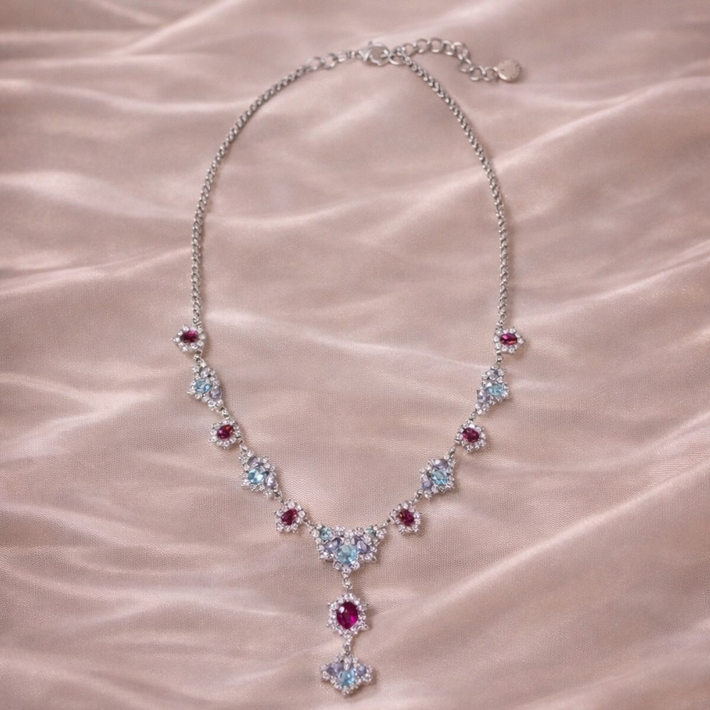 Vintage Lariat Multicolor Crystal & Stone Cluster Necklace